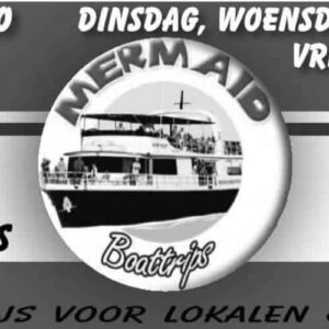 A black-and-white banner for "A trip to Paradise! Klein Curacao" advertises boat trips, diving, snorkeling, pickups, a “speciale prijs voor lokalen & stagiaires”, days available, and a 30-year (1986–2016) anniversary badge.
