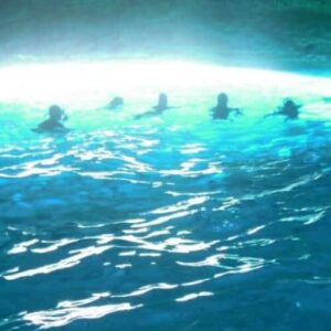 Experience the magic of the Curacao Beach and Blue Room speedboat tour adventure, where swimmers float in luminous blue waters inside the cave—illuminated by natural light from a secret entrance, making for an unforgettable highlight.