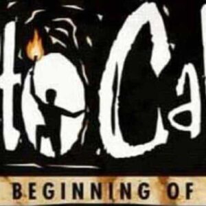 A bold white sign reads “Hato Caves,” with the “O” as a cave silhouette showing a person with a torch, promoting the Guided Cave Tour. Below, smaller text states “Since the beginning of Curaçao” against a textured brown rock background.