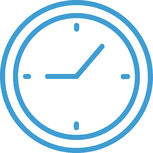 A simple blue outline of a wall clock showing 2:00, with thick hour and minute hands and minimal markings for 12, 3, 6, and 9 o’clock—perfect for highlighting featured products in any modern display.